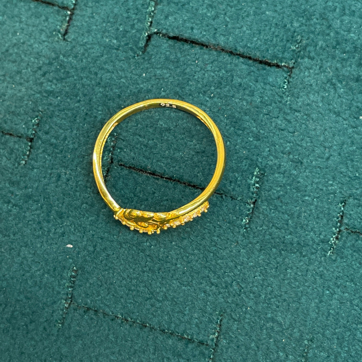 92.5 Silver Gold Plated White CZ Scroll Ring for Women