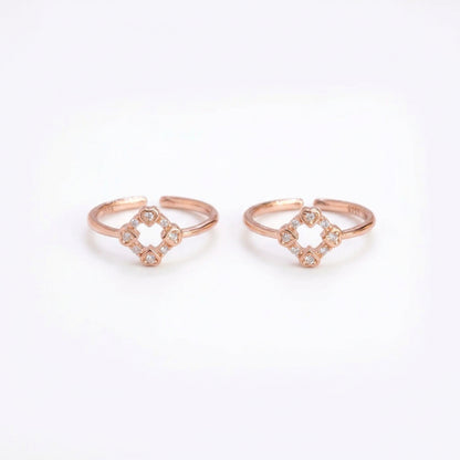 92.5 Silver Rose Gold Plated White CZ Heart Frame Toe Rings