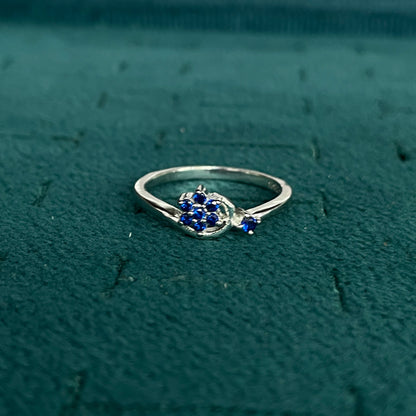 92.5 Silver Blue Stone Floral Ring for Women - Size 14