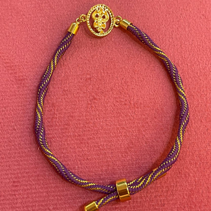 Silver Ganesha Rakhi for Brother | Gold Plated Charm with Purple Thread