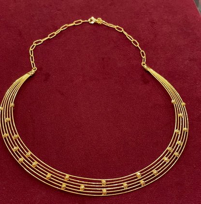 925 Silver Gold-Plated Five-Line Blossom Necklace