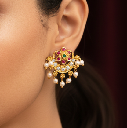 92.5 Silver Gold Plated Pearl Drop Studs