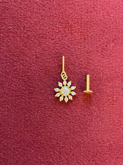92.5 Silver Gold Plated Flower Drop Bugadi Pair | Stylish Hanging Floral Design | Jewellery