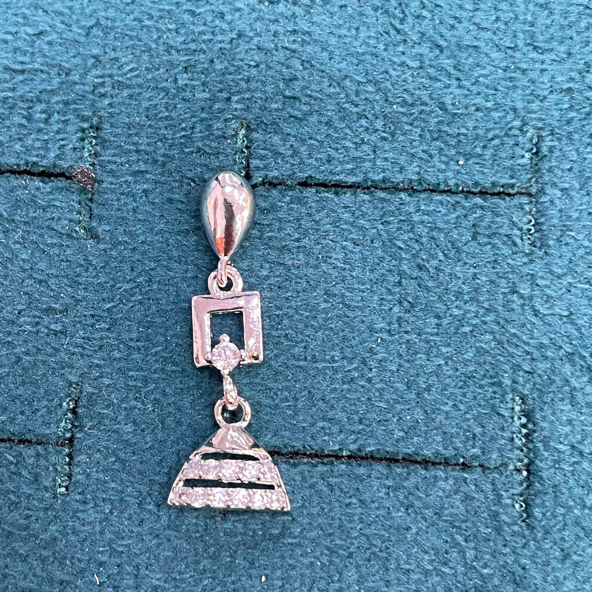 92.5 Sterling Silver CZ Square Frame & Mini Jhumka Drop Earrings for Women pair