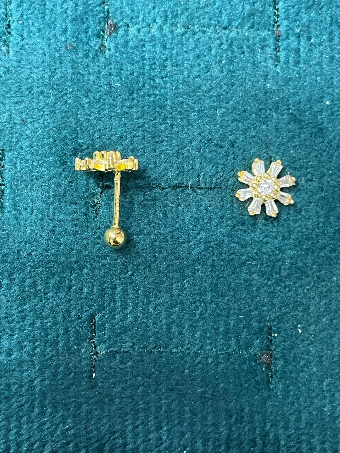 925 Silver Gold Finish Sunflower Stud Earrings | CZ Sparkle Earrings with Ball Screw Back