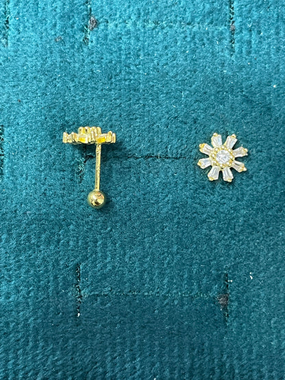 925 Silver Gold Finish Sunflower Stud Earrings | CZ Sparkle Earrings with Ball Screw Back