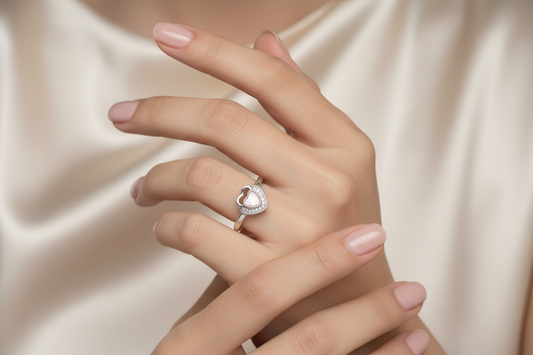 92.5 Silver Pink Heart Ring for Women Size 9 | Stylish Soft Tone Design | Elegant Gift Jewellery