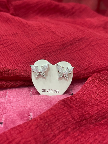 92.5 Silver White Stone Butterfly Studs | Elegant Floral Design | Jewellery