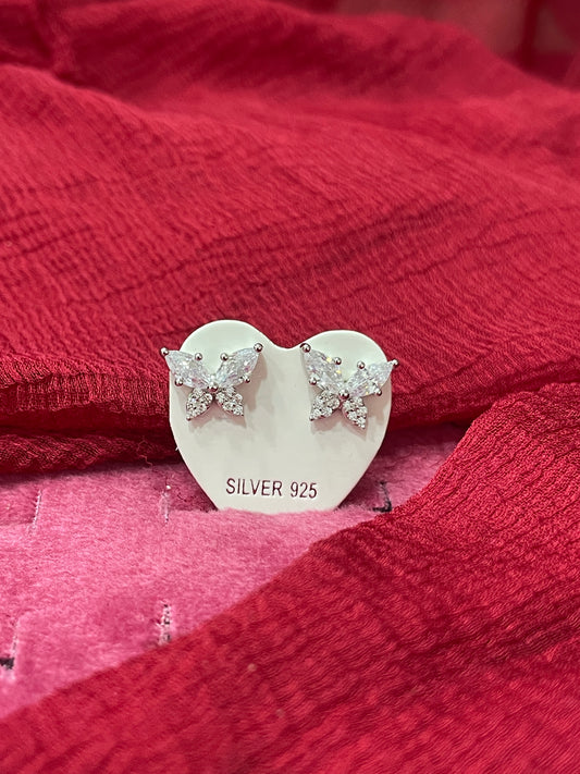 92.5 Silver White Stone Butterfly Studs | Elegant Floral Design | Jewellery