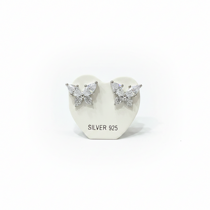 92.5 Silver White Stone Butterfly Studs | Elegant Floral Design | Jewellery