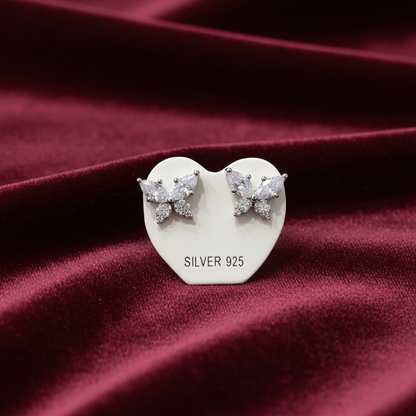 92.5 Silver White Stone Butterfly Studs | Elegant Floral Design | Jewellery