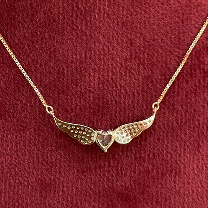 92.5 Silver Rose Gold Plated Pave CZ Angel Wings & Heart Pendant Necklace for Women