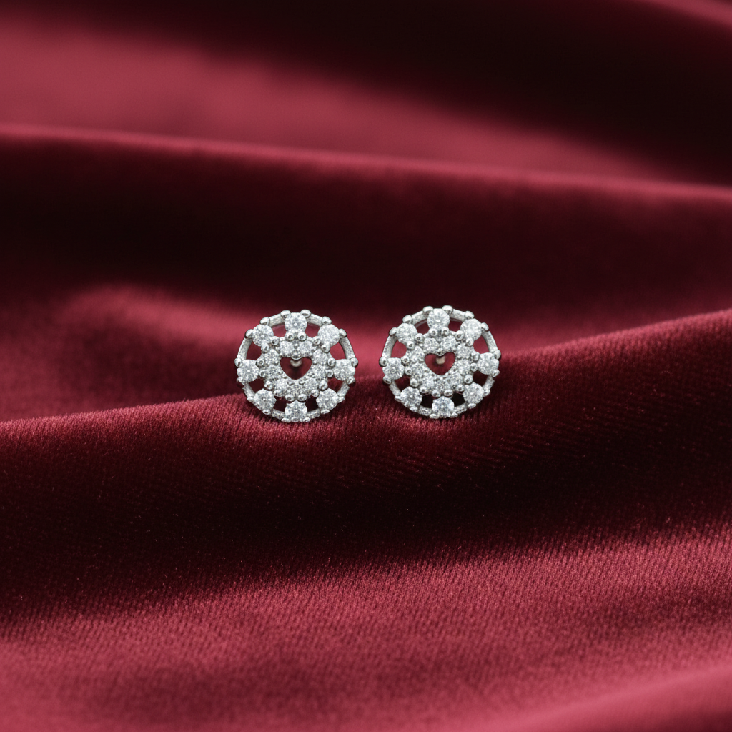 92.5 Silver Round Shape Earrings | Stylish Classic Design | Elegant Jewellery