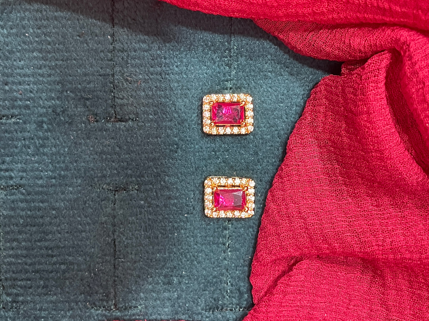 92.5 silver stylish gold plated pink stone earrings
