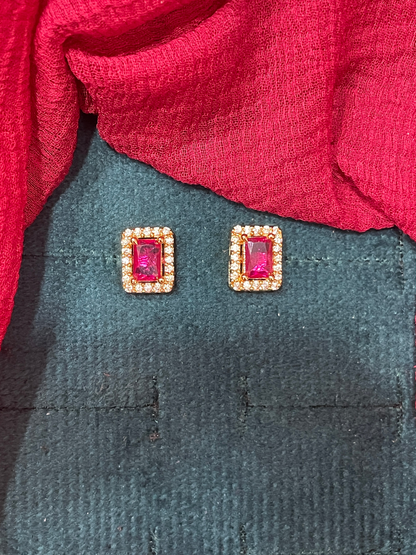 92.5 silver stylish gold plated pink stone earrings