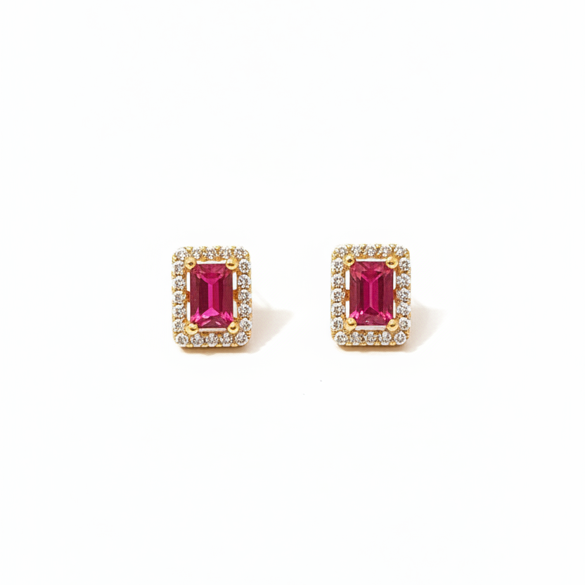 92.5 silver stylish gold plated pink stone earrings
