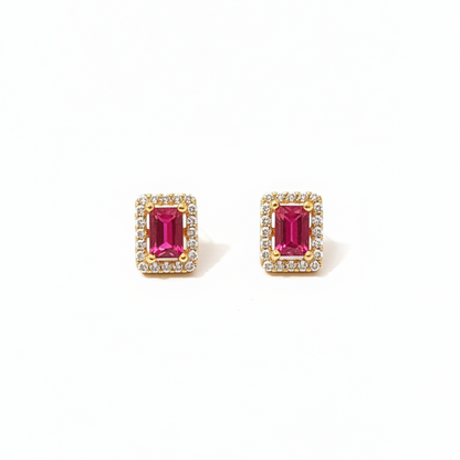 92.5 silver stylish gold plated pink stone earrings