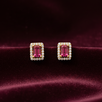 92.5 silver stylish gold plated pink stone earrings