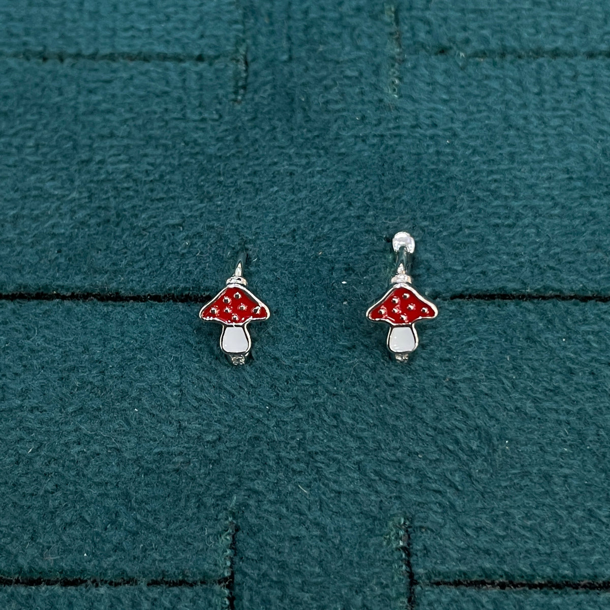92.5 Silver Enamel Mushroom Huggie Hoop Earrings for Girls