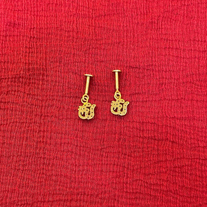 925 Sterling Silver Gold Plated Om Dangler Bugadi Pair for Women | Traditional Design