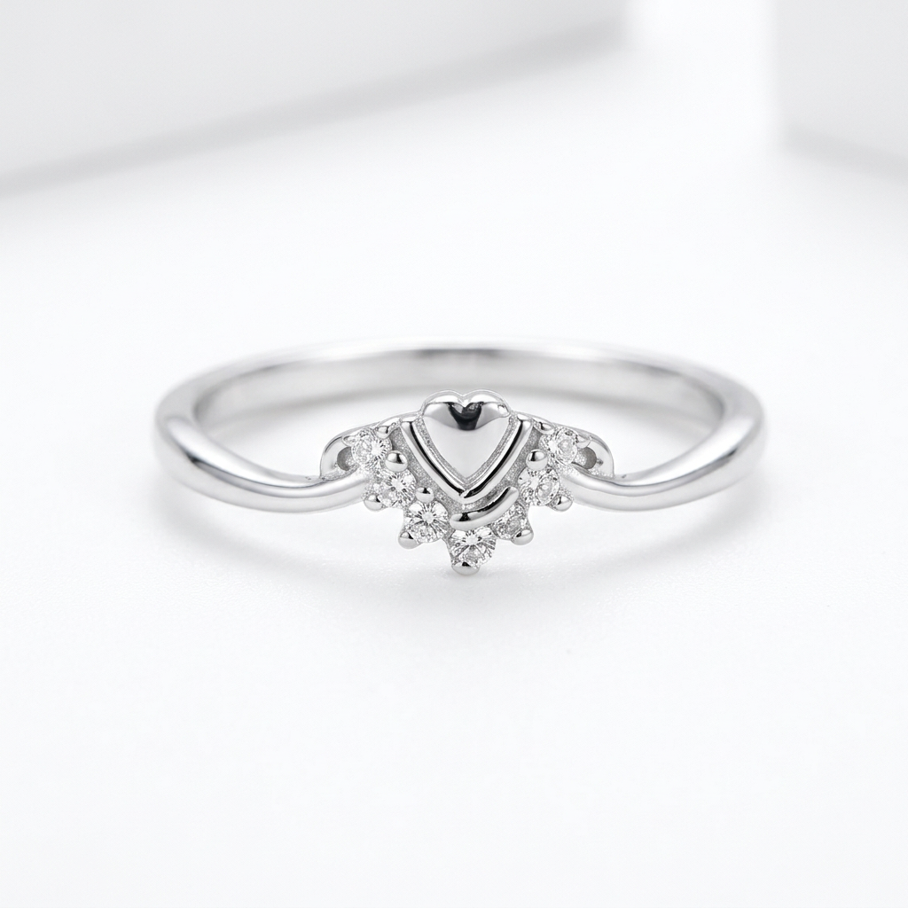 92.5 Silver Clear Stone Chevron Ring for Women - Size 14