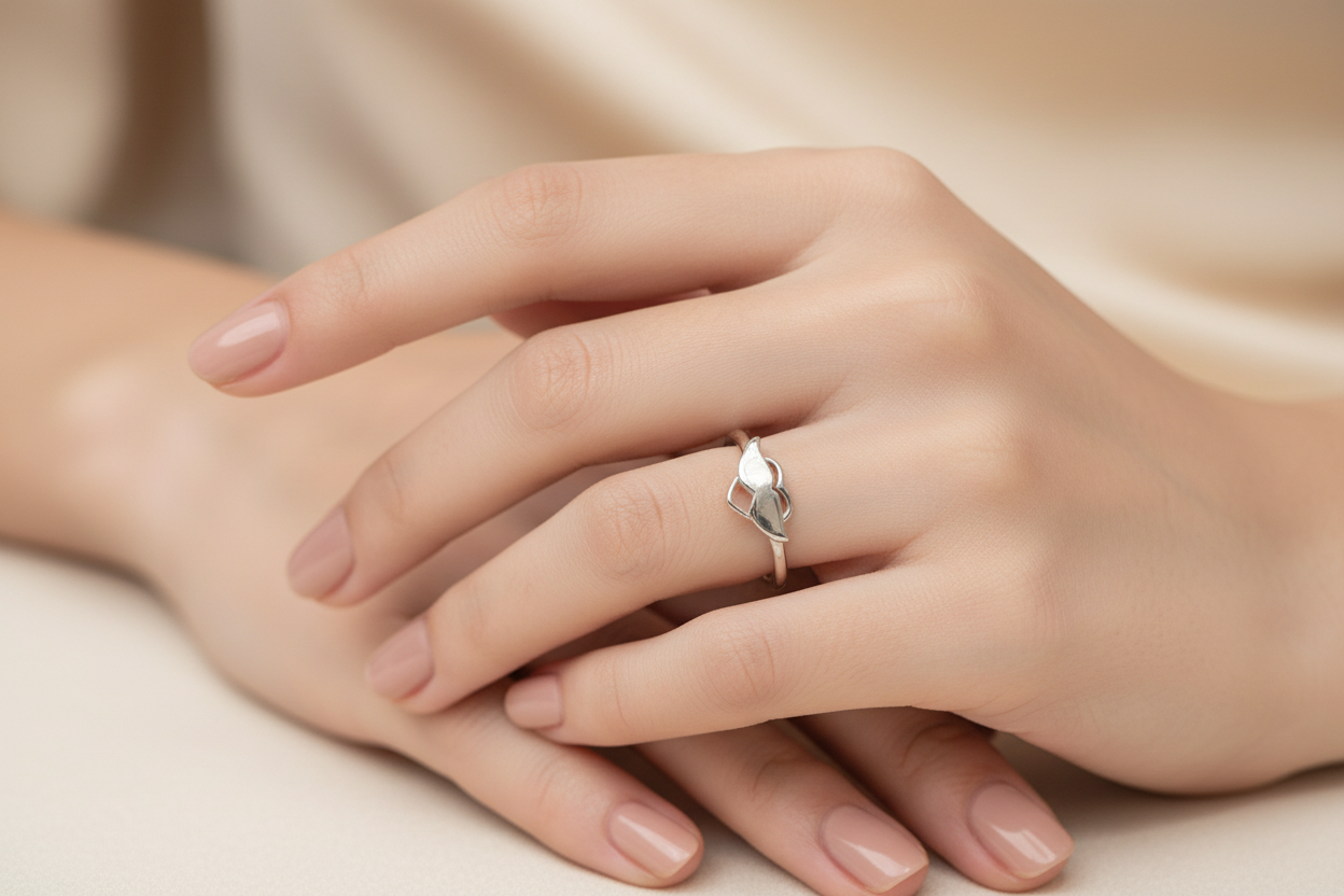 92.5 Silver Heart Moustache Ring for Women Size 12 | Simple Creative Design | Stylish Jewellery
