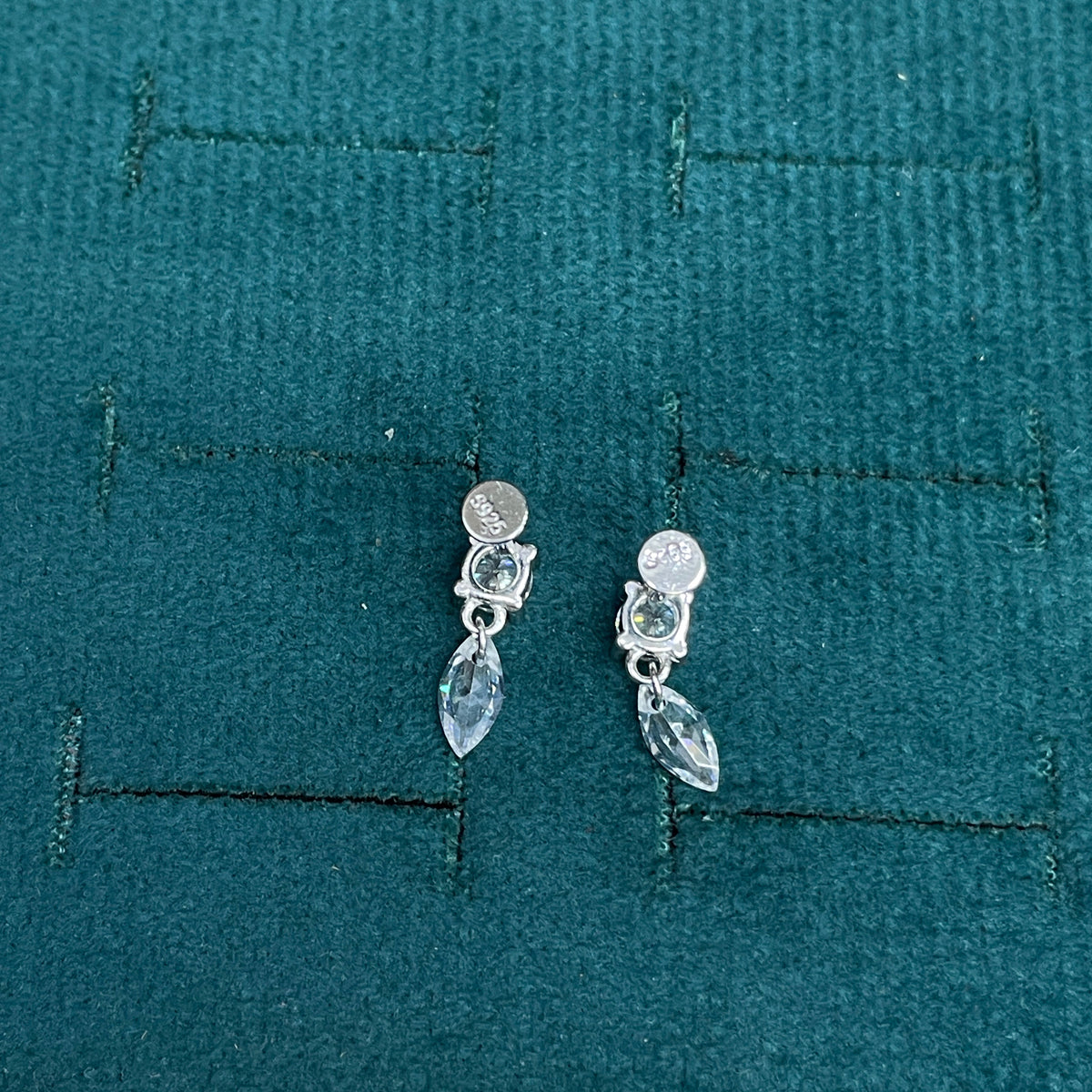 92.5 Sterling Silver Round White CZ Solitaire Stud & Marquise White CZ Drop Earrings for Women