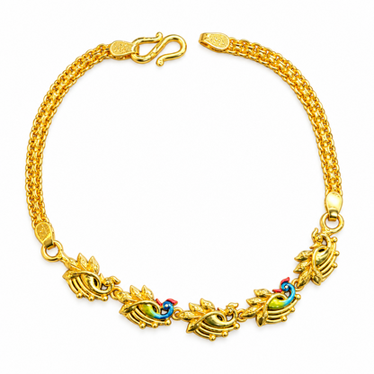 92.5 Silver Gold Plated Enamel Peacock Motif Bracelet for Women