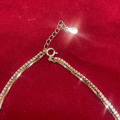 92.5 Silver Rose Gold-Plated Double Layer Anklet Pair