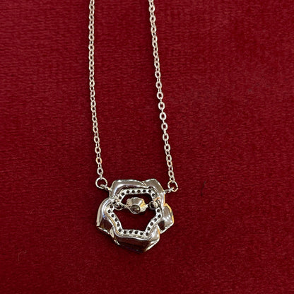 92.5 Silver MOP Rose & Solitaire CZ Pendant Necklace for Women