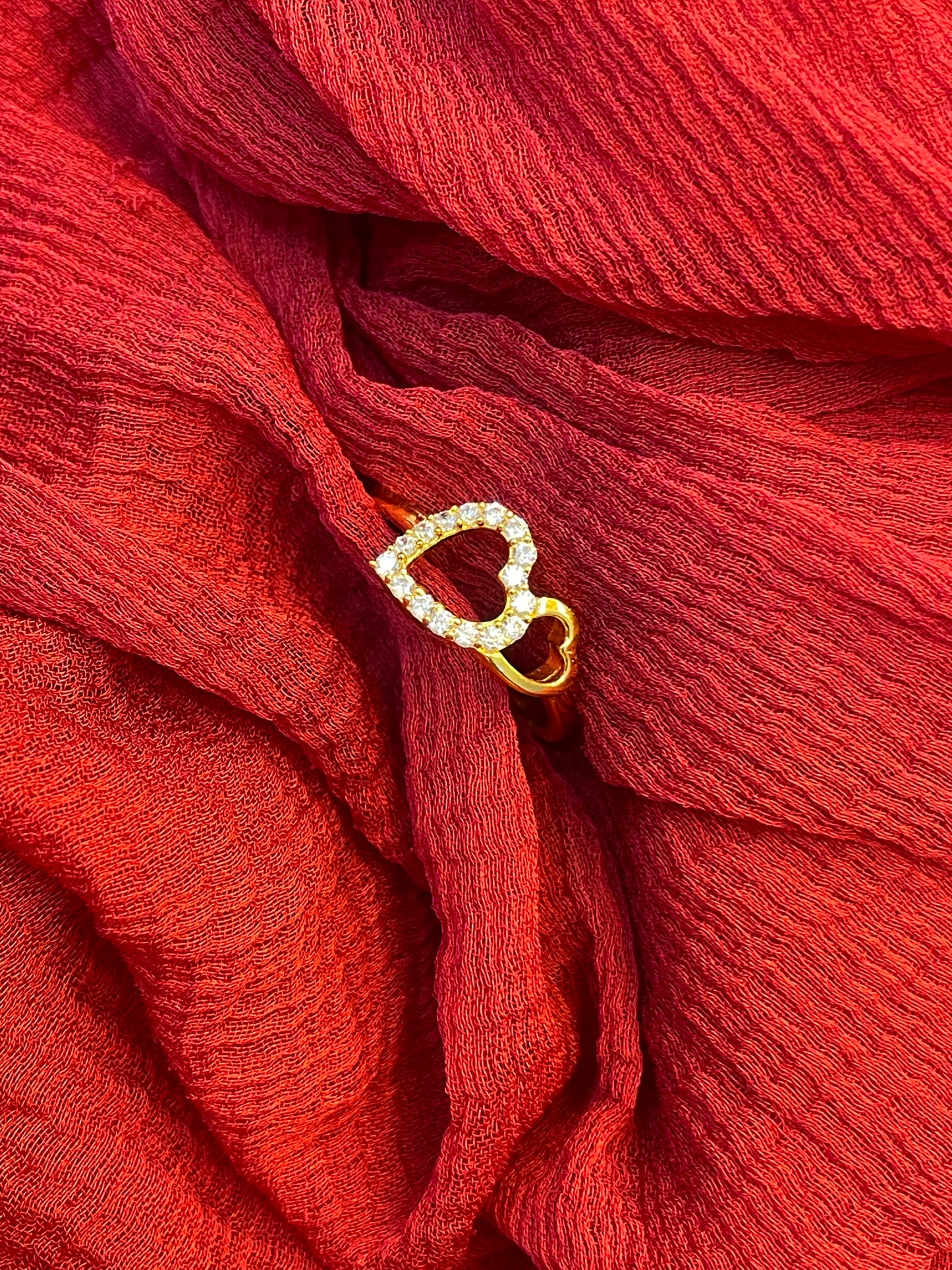 Gold Plated Silver Double Heart Ring Size 10