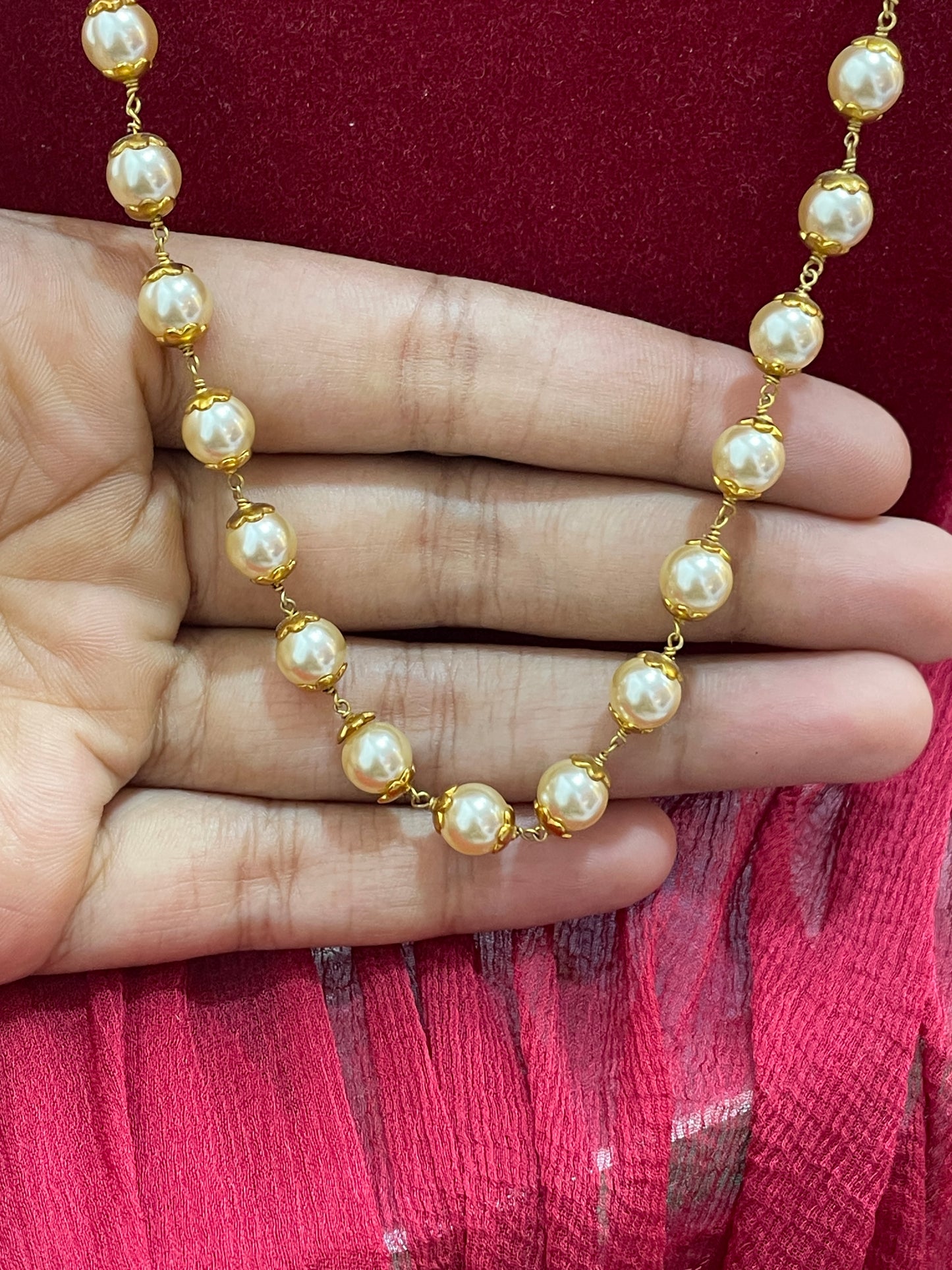Silver pearls gold plated nakshi mala 24 inches