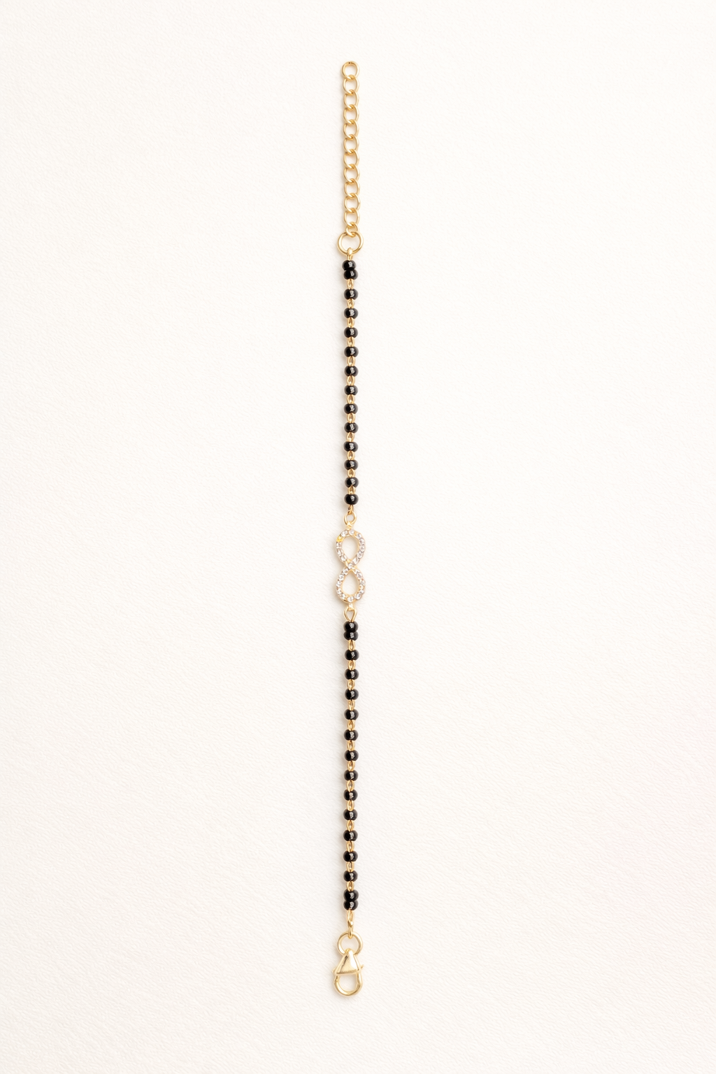 92.5 Silver Infinity Black Bead Bracelet | Stylish Symbolic Design | 7 inches