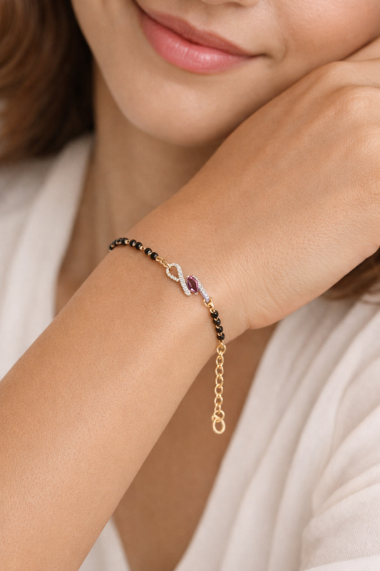 92.5 Silver Black Bead Bracelet | Elegant Traditional Design | Jewellery