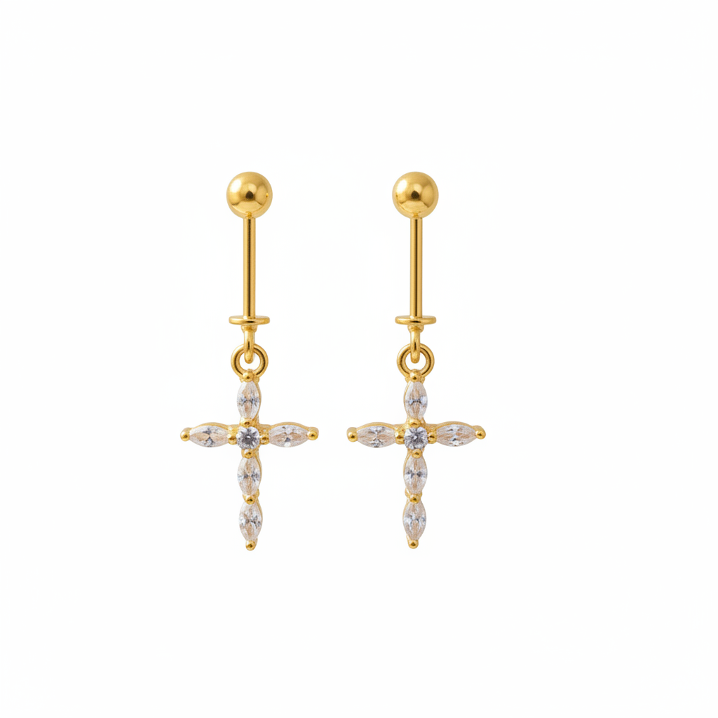 92.5 Silver Gold Plated Cross Bugadi Pair | Premium Extended Design | Jewellery