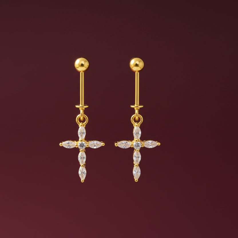 92.5 Silver Gold Plated Cross Bugadi Pair | Premium Extended Design | Jewellery