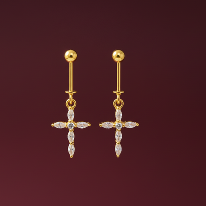 92.5 Silver Gold Plated Cross Bugadi Pair | Premium Extended Design | Jewellery