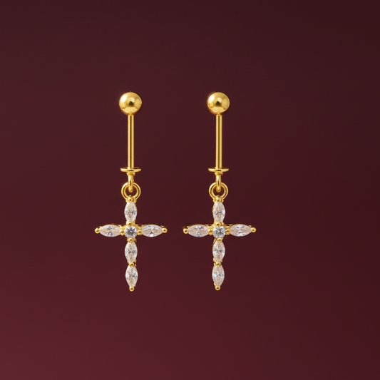 92.5 Silver Gold Plated Cross Bugadi Pair | Premium Extended Design | Jewellery
