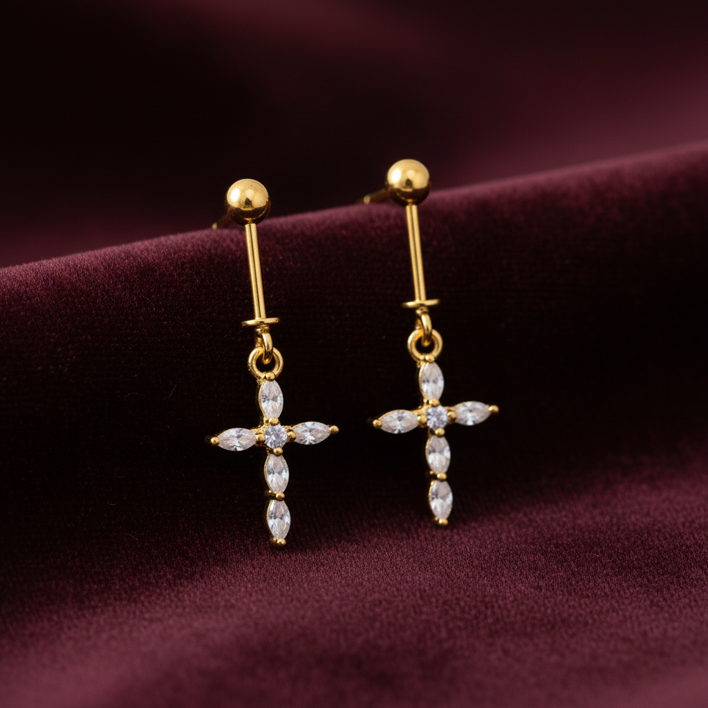 92.5 Silver Gold Plated Cross Bugadi Pair | Premium Extended Design | Jewellery