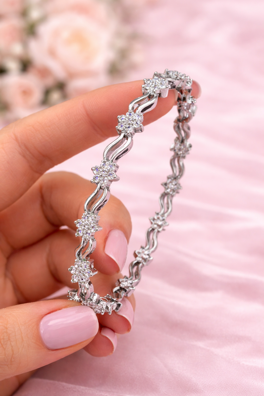 92.5 Silver CZ Stone Bangle – Premium Everyday Elegance