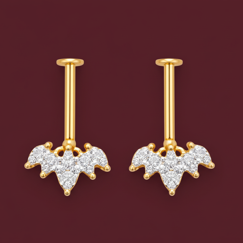92.5 Silver Gold Plated Crown Bugadi Piar | Upper Ear Elegant Design | Jewellery