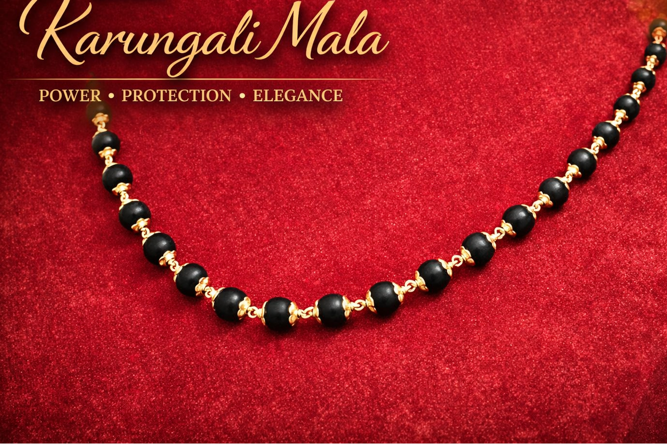92.5 Silver Karungali Chain with Plain Silver Caps (54 Beads) | Traditional Spiritual Design | Elegant Jewellery