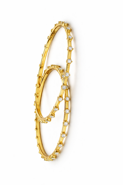 92.5 Silver Minimal White CZ Gold Plated Bangles | Elegant Pair Design | Jewellery