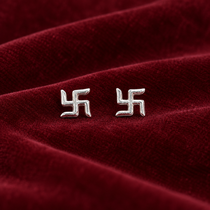 92.5 Silver Swastik small Second Studs | Stylish Spiritual Design | Elegant Jewellery pair