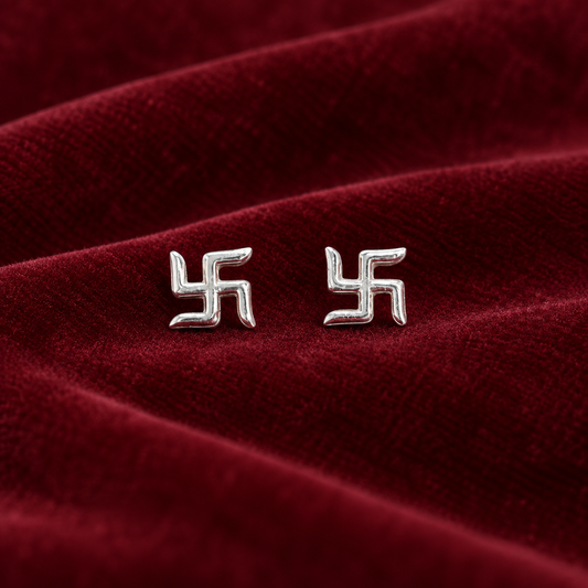 92.5 Silver Swastik small Second Studs | Stylish Spiritual Design | Elegant Jewellery pair