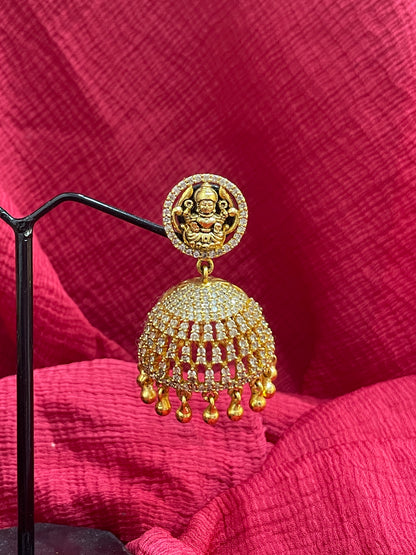 92.5 Silver Gold Plated Lakshmi Devi Jhumka Earrings for Women | Stylish Temple Design | Traditional Jewellery