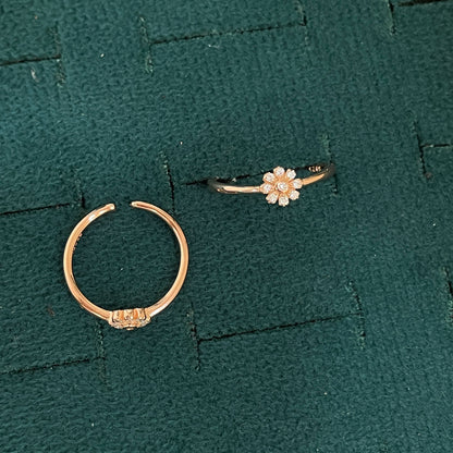 92.5 Silver Rose Gold Plated White CZ Daisy Toe Rings