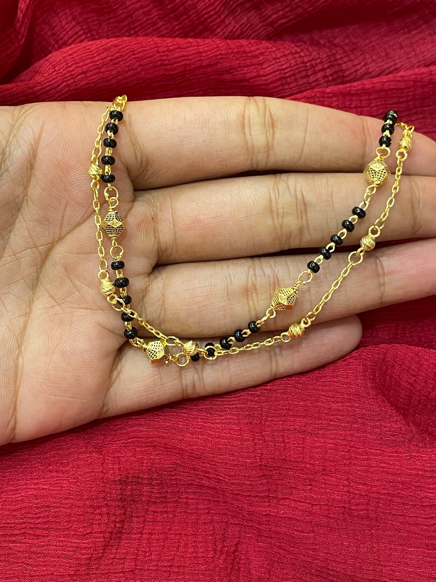 92.5 Silver Gold Plated Black Bead Bracelet for Women 8 Inches | Classy Elegant Design | Stylish Jewellery