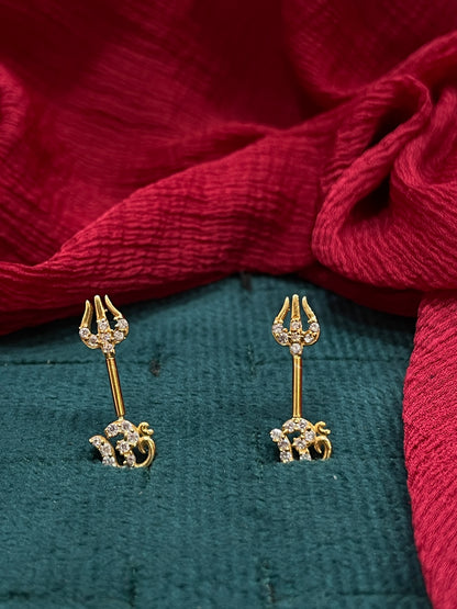 925 Silver Gold Plated Om Trishul Bugadi pair