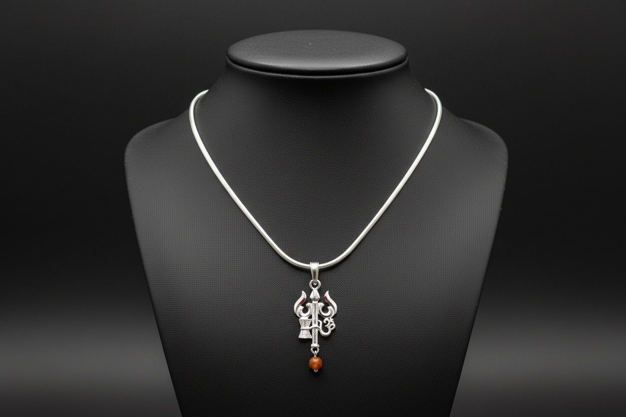 92.5 Silver Trishul Design Pendant for Men & Women – Traditional Temple Style